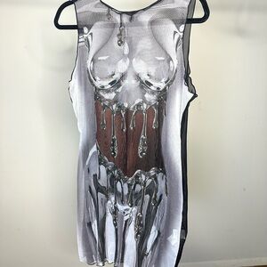 See through Black Mesh Graphic Top